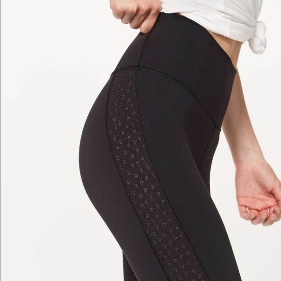 lululemon athletica Pants - Lululemon Black Ornate Eyelet Crop Leggings W6AIRS